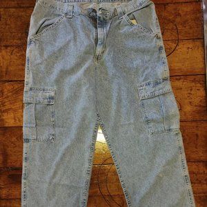 Mens Vintage 40x30 Lee Brand Cargo Jeans Distressed